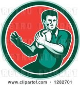 Vector Clip Art of Retro Male Rugby Player in a Green White and Red Circle by Patrimonio