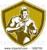 Vector Clip Art of Retro Male Rugby Player Running in a Green and White Shield by Patrimonio
