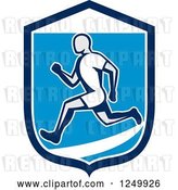 Vector Clip Art of Retro Male Runner in a Blue and White Shield by Patrimonio