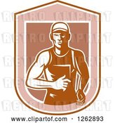 Vector Clip Art of Retro Male Runner in a Shield by Patrimonio