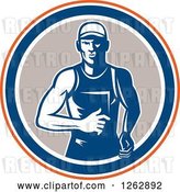 Vector Clip Art of Retro Male Runner in an Orange White Blue and Taupe Circle by Patrimonio