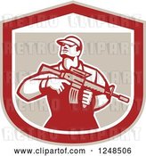 Vector Clip Art of Retro Male Soldier Holding a Rifle in a Shield by Patrimonio