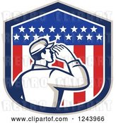 Vector Clip Art of Retro Male Soldier Saluting in an American Flag Shield by Patrimonio