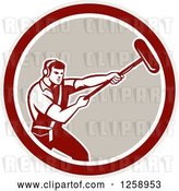 Vector Clip Art of Retro Male Soundman Film Crew Guy Holding a Microphone in a Circle by Patrimonio