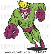 Vector Clip Art of Retro Male Superhero Running and Pointing 3 by Patrimonio