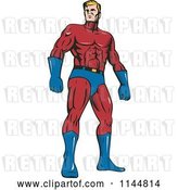 Vector Clip Art of Retro Male Superhero Standing by Patrimonio