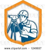 Vector Clip Art of Retro Male Surveyor in a Shield by Patrimonio