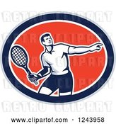 Vector Clip Art of Retro Male Tennis Player Athlete in an Oval by Patrimonio