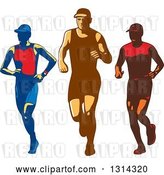Vector Clip Art of Retro Male Triathlete or Marathon Runners by Patrimonio