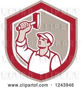 Vector Clip Art of Retro Male Union Worker Hammering in a Shield by Patrimonio