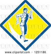 Vector Clip Art of Retro Male Walkathon Guy in a Blue White and Yellow Diamond by Patrimonio