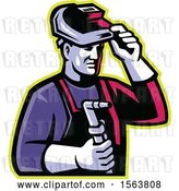 Vector Clip Art of Retro Male Welder Lifting His Visor and Holding a Torch by Patrimonio