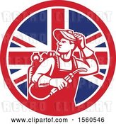 Vector Clip Art of Retro Male Welder Looking Back over His Shoulder in a Union Jack Flag Circle by Patrimonio