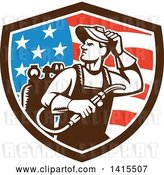 Vector Clip Art of Retro Male Welder Looking Back over His Shoulder in an American Shield by Patrimonio