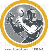 Vector Clip Art of Retro Male Welder with a Torch and Hammer in a Circle by Patrimonio