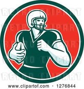 Vector Clip Art of Retro Male White Football Player Runningback with a Ball in a Green White and Red Circle by Patrimonio