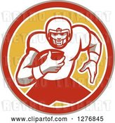 Vector Clip Art of Retro Male White Football Player Runningback with a Ball in a Taupe Orange White and Yellow Circle by Patrimonio