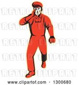 Vector Clip Art of Retro Male Worker Protesting, Walking and Hollering by Patrimonio