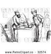 Vector Clip Art of Retro Man Buying a German Pipe in Black and White by Picsburg