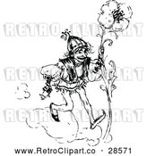 Vector Clip Art of Retro Man Carrying a Giant Flower by Prawny Vintage