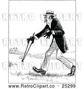Vector Clip Art of Retro Man Carrying a Weed Through a Field by Prawny Vintage