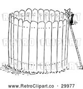 Vector Clip Art of Retro Man Climbing a Ladder Around a Tall Fence by Prawny Vintage