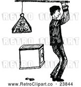 Vector Clip Art of Retro Man Holding a Pledge Weight over a Safe by Prawny Vintage
