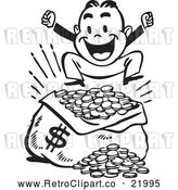Vector Clip Art of Retro Man Jumping over a Sack of Money by BestVector