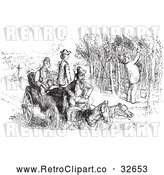 Vector Clip Art of Retro Man Picking Grapes in Black and White by Picsburg