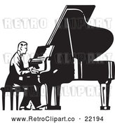 Vector Clip Art of Retro Man Seated and Playing a Piano by BestVector