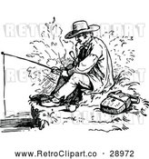 Vector Clip Art of Retro Man Smoking a Pipe and Fishing by Prawny Vintage