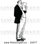 Vector Clip Art of Retro Man Standing and Reading Notes by Prawny Vintage