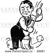 Vector Clip Art of Retro Man Sweeping by Prawny Vintage