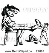 Vector Clip Art of Retro Man Taking a Giants Boots off by Prawny Vintage