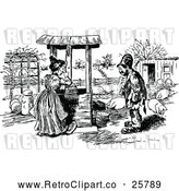 Vector Clip Art of Retro Man Talking to a Woman Fetching Water at a Well by Prawny Vintage