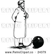 Vector Clip Art of Retro Man Tied to a Ball and Chain by Prawny Vintage