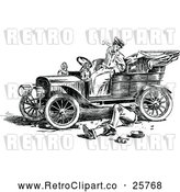 Vector Clip Art of Retro Man Under a Womans Car by Prawny Vintage