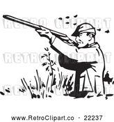 Vector Clip Art of Retro Man Wading and Shooting at Ducks by BestVector