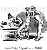 Vector Clip Art of Retro Man Watching Behind a Woman Writing a Letter by Prawny Vintage