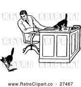 Vector Clip Art of Retro Man Watching Cats at a Desk by Prawny Vintage