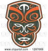 Vector Clip Art of Retro Maori Mask in Dark Green, White and Orange by Patrimonio