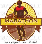 Vector Clip Art of Retro Marathon Classic Run Banner over a Guy and Mountains by Patrimonio