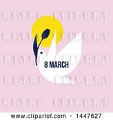 Vector Clip Art of Retro March 8th International Women's Day Design with a Dove Flying with a Flower on Pink by Elena
