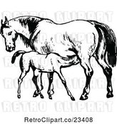 Vector Clip Art of Retro Mare Horse and Colt by Prawny Vintage