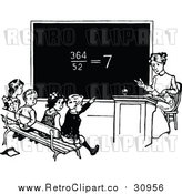 Vector Clip Art of Retro Math Teacher and Students Studying by Prawny Vintage
