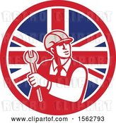 Vector Clip Art of Retro Mechanical Engineer Holding a Spanner Wrench in a Union Jack Flag by Patrimonio