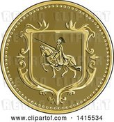 Vector Clip Art of Retro Medallion of a Horseback Knight in Full Armor, Holding a Lance by Patrimonio