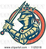 Vector Clip Art of Retro Medieval Crowned Knight with a Sword in an Orange Ring by Patrimonio