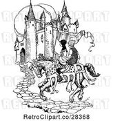 Vector Clip Art of Retro Medieval Horse and Men Arriving at a Castle by Prawny Vintage