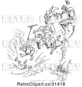 Vector Clip Art of Retro Men Falling off of a Cliff by Prawny Vintage